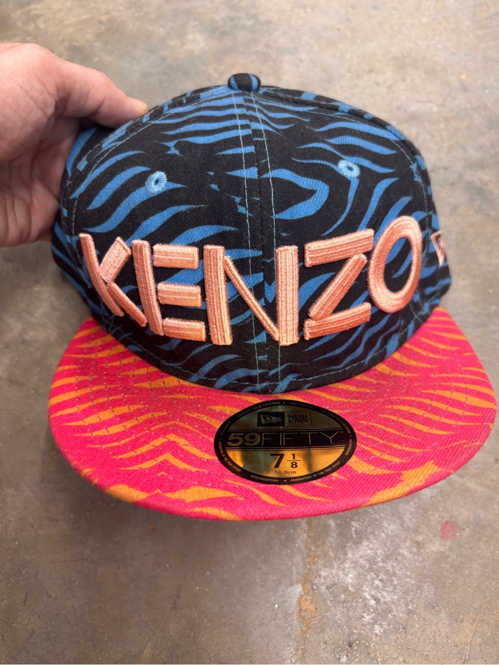 Kenzo x New Era 59FIFTY Tiger Stripe Hat Size 7 1/8 Blue Pink 2013 Drop Rare